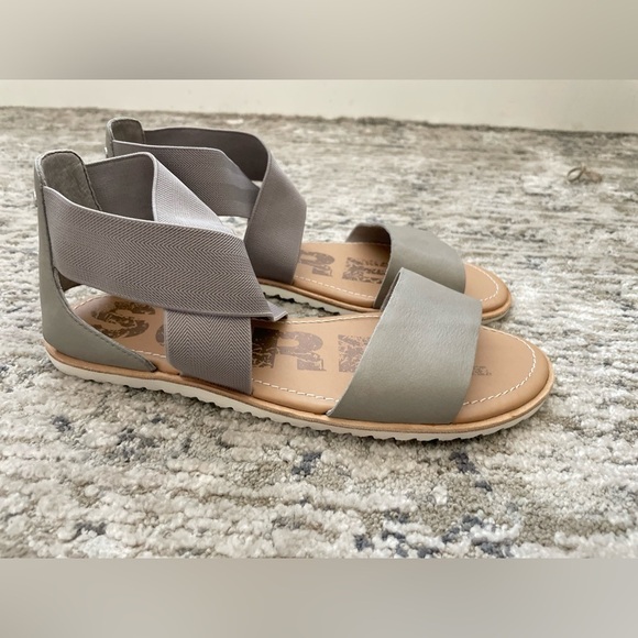 Sorel Ella II Sandals Womens Size 8.5 Eva Footbed Leather Ash Brown - Picture 1 of 6